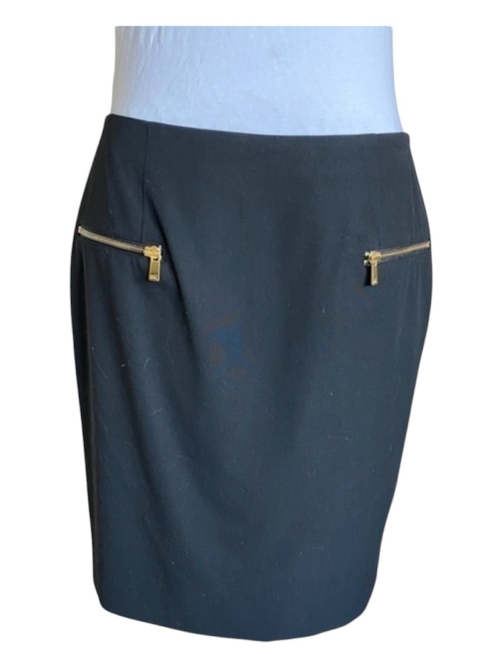 Michael Michael Kors Black Lined Mini Pencil Skirt with Gold Zippers 10 NWOT